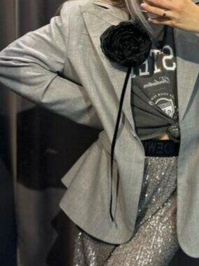 Black Rose Flower Choker/Brooch/Clip Handcrafted  Upcycled Silk